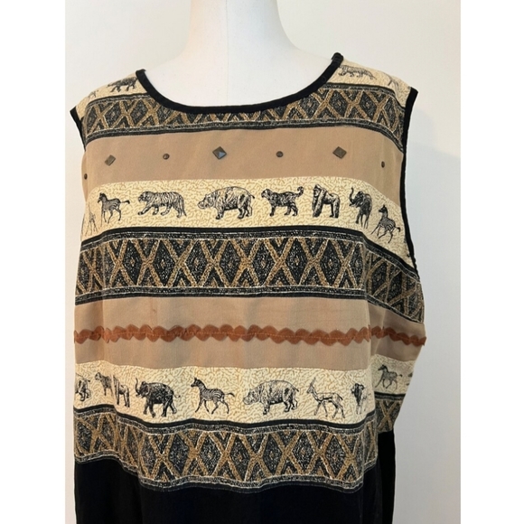 3X Linen Blend Safari Print Stonebridge Plus Size Dress - Picture 2 of 7